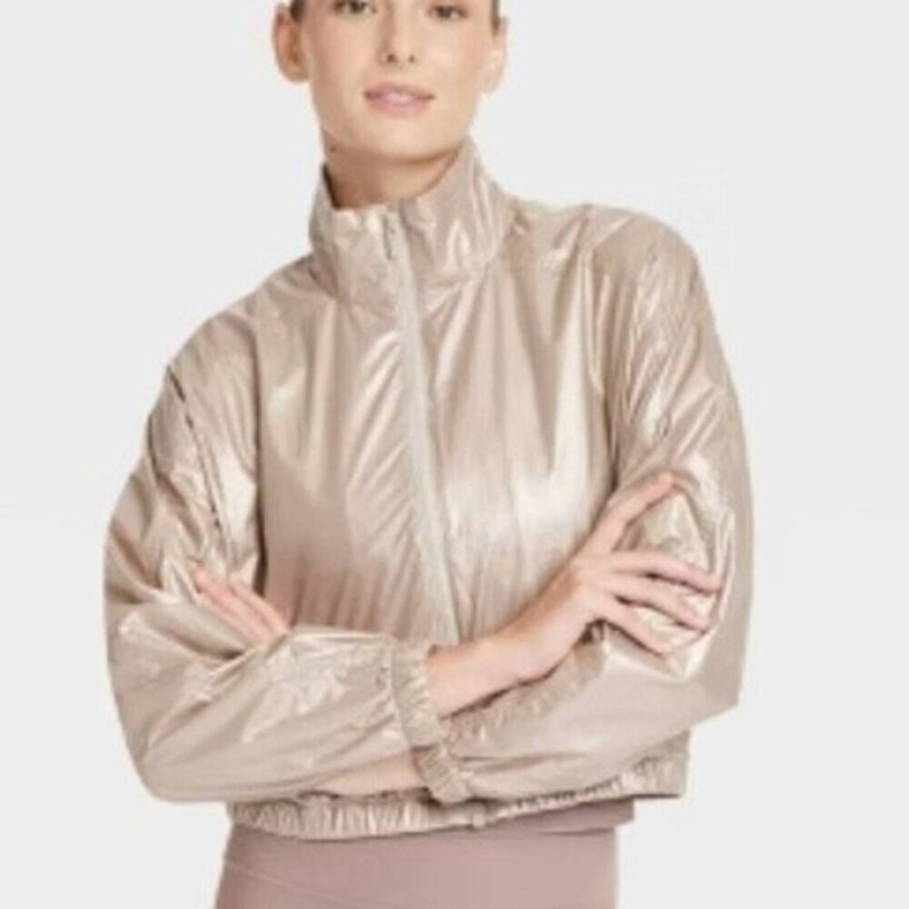 All‎ In Motion Womens Metallic Rose Gold Cropped Windbreaker Jacket NWT XL
